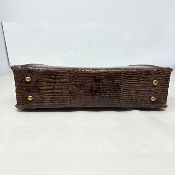 Womens Vintage Purse 1950's Dark Brown Exotic Repile Skin Arm Handbag Gold Tone - Picture 9 of 15